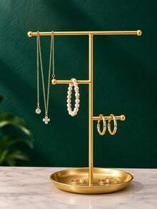 Jewelry Stand Necklace Holder, With 2 Tower-Style Metal Jewelry Storage Racks, For Storing Bracelets, Necklaces, Rings, Watches, Home Bedroom Room Decor, Perfume Desktop Bathroom Storage, Bathroom Kitchen Storage, Car Accessories - Gold - View 12