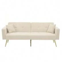 Old Sku:WF200993995B, Sofa Bed With Adjustable Angle, Gold Legs, With Cushions And Side Storage Pockets - Beige - View 4