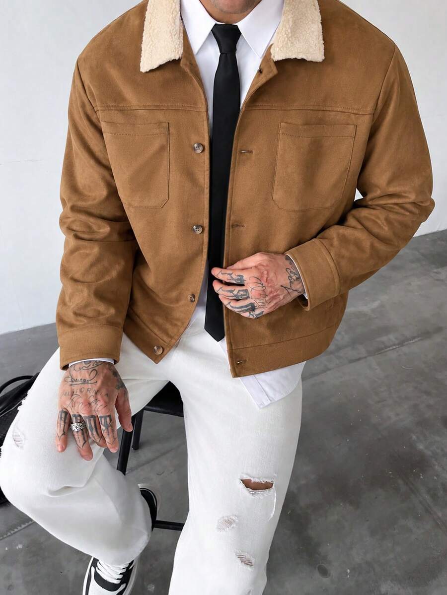 GloMan Old Money Style Men's Camel Jacket Coat, Double Chest Patch Pockets Button Front Cardigan, Warm For Autumn/Winter, Suitable For Daily Streetwear, Dating, Halloween, Christmas, Gift For Husband/Father - Brown - View 1