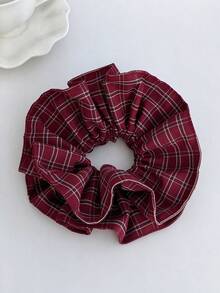 1pc Vintage Red Plaid Striped Slim Waist Hair Tie, New College Style Premium Versatile Bun Hair Accessory - Multicolor - View 6