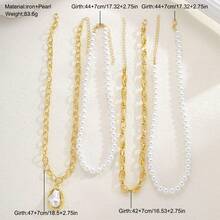 4pcs Vintage Elegant Sexy Baroque Pearl Pendant Collarbone Chain Lightweight Luxurious Women's Pearl Necklace Set Suitable For Party Wear - Gold - View 5