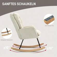 Rocking Chair, Lounge Chair With Armrests, Fixed Chenille-Effect Chair, Rocking Chair With Up To 120 Kg Load Capacity For Bedroom, Living Room, Brown - Beige - View 4