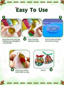 12pcs Christmas Resin Filling Material Kit - With (Red, Green, Gold) Hexagonal Glitter, Silicone Molds, Letter Stickers, Snowflake/Star/Christmas Tree Sequins And Santa/Reindeer Decorations, 3-Color Ribbons, For DIY Crafts, Resin Gift Filling, Holiday Keychains And Jewelry Accessories - Multicolor - View 5