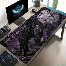 Gothic Style Black Cat And Moonlight Night Mouse Pad | Polyester Fiber | Purple Floral And Black Branch Design | Suitable For Office And Gaming | Mysterious Desktop Accessory | Perfect Birthday Or Christmas Gift - View 2