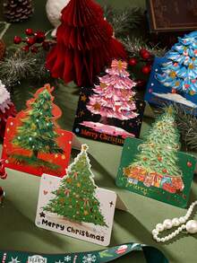 10 tấm thiệp chúc mừng cây thông Noel, phù hợp cho cửa hàng hoa, tiệm bánh, lời chúc ngày lễ, làm thiệp nhỏ đính kèm quà tặng và ghi chú - Nhiều màu - Xem 5