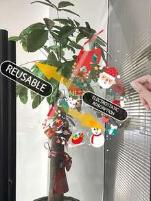 1pc 45cm X 45cm Christmas Window Sticker, Static Cling Decal With Snowman, Santa Claus, Bow, Christmas Tree, Socks Design, Suitable For Home, Bedroom, School, Restaurant, Office - View 8