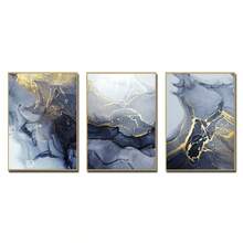 3pcs/Set Frameless Blue & Gold Modern Ink Abstract Canvas Painting, Modern Style, Suitable For Living Room And Bedroom Decor - Apricot - View 7