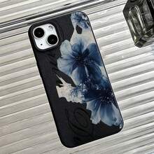 1件黑色磨砂極簡鏡頭保護水墨藍花紋手機殼，個性化適用於 iPhone 16 Pro Max/18/17/16/15/14 Plus/13/12/11/Air - 彩色 - 查看 4