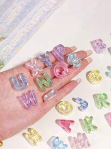 20Pcs Random Styles Iridescent Clear Large Hole Acrylic Alphabet Letter Beads,DIY Name Beads For Keychain Phone Chain Bracelet Jewelry Making Handcraft Supplies - Multicolor - View 4