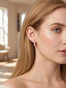 1 Pair Elegant Purple CZ Earrings, Suitable For Women - Korean Design - Minimalist & Exquisite, Perfect For Daily Wear And Party Jewelry - earrings - View 6