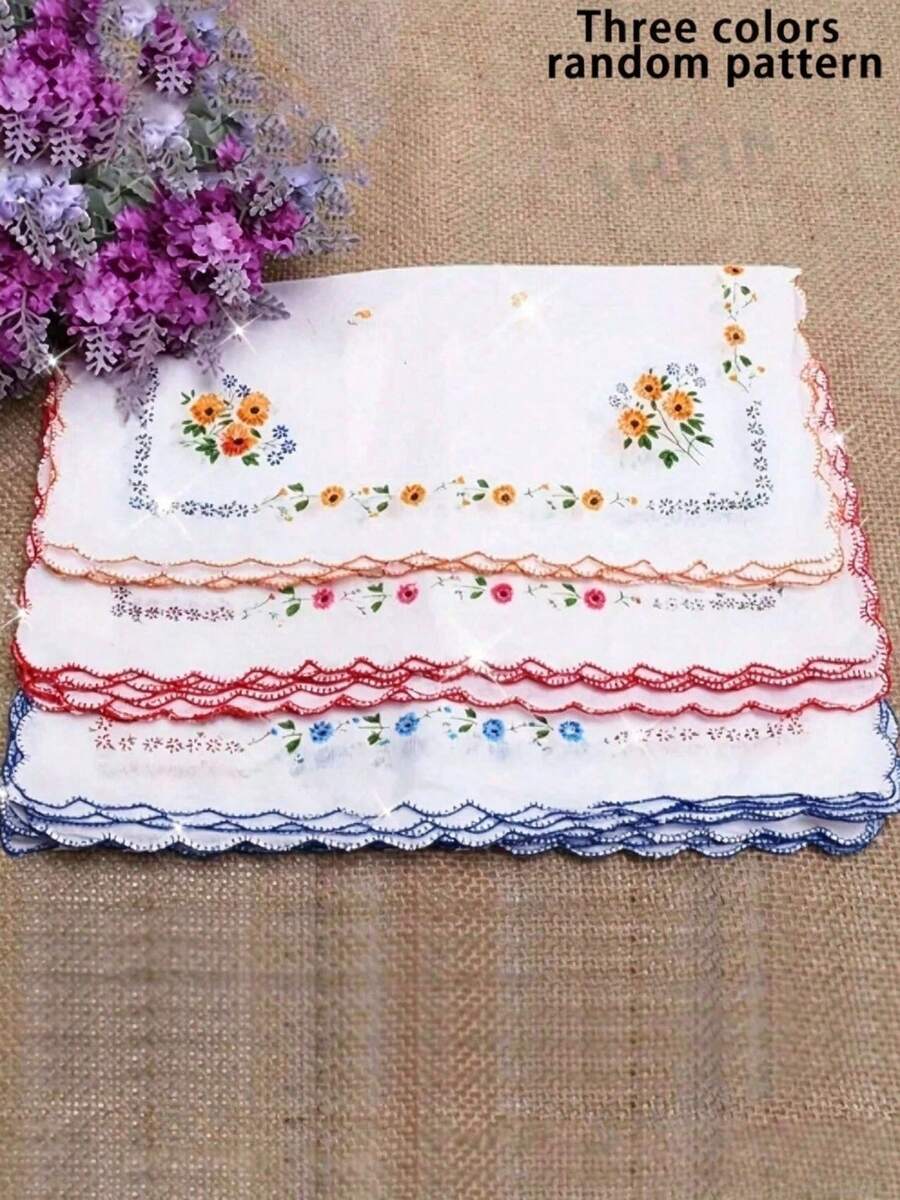 1/5pcs Vintage Women's Handkerchief Set - Lightweight & Comfortable, Multiple Floral Patterns, Crescent Edge Design, Perfect Gift - Multicolor - View 1