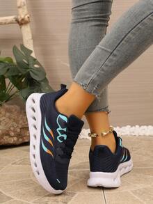 New Mesh Running Shoes For Women, Hollow Out Sole, Height Increasing Soft Bottom, Breathable, Versatile Casual Sports Shoes - Dark Blue - View 6