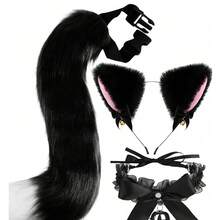 Cat Ears And Tail, Wolf Fox Ears Long Tail Bell Lace Collar Set, Halloween Animal Cosplay Party Costume - Multicolor - View 6