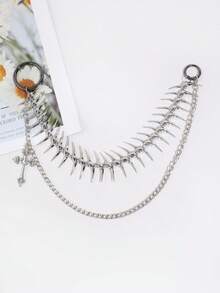 1PC Men's Fashion Hip-Hop Style Double Layer Silver Fishbone Cross Pendant Pants Chain Accessory - Multicolor - View 2