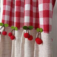 1PC Modern Fashion Plaid Pattern Coffee Curtain Rod Pocket Short Curtain, Cherry Decor Semi-Sheer Short Curtain, Suitable For Living Room, Patio, Kitchen, Dining Room Partition - Red and White Plaid - View 10