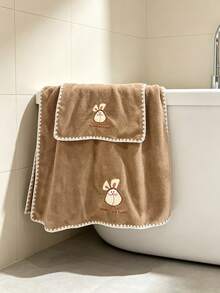 1pc Thickened Coral Fleece Towel Bath Towel 34*75cm 70*140cm Absorbent Quick Drying No Shedding Exquisite Embroidery Suitable For Bathroom Face Washing Bathing Outdoor Travel Multiple Occasions - Brown - View 8