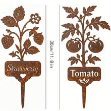 Acrylic Vintage Plant Labels, Strawberry And Tomato Patterns, Distressed And Antique Appearance, Suitable For Garden, Yard And Potted Plant Decoration, Also Used For Identifying Plant Species - Rusty Strawberry Garden Stake - View 5