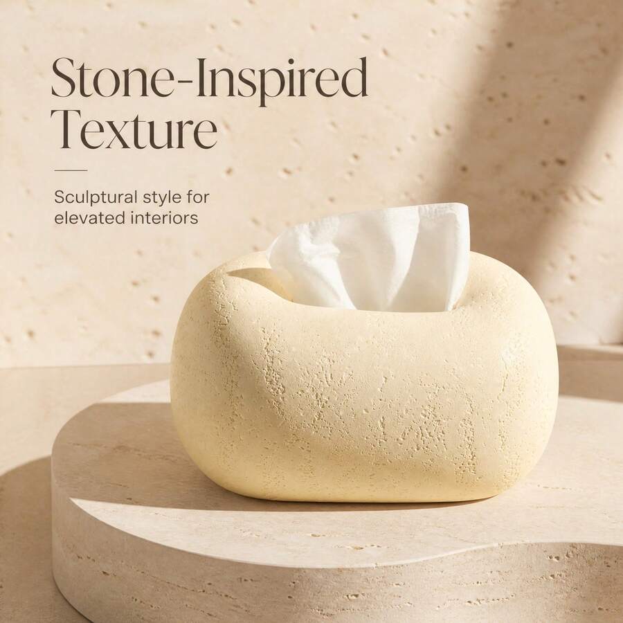 Luxury Resin Faux Stone Tissue Box Cover, Decorative Creative Tissue Holder, Nordic Minimalist Square Tissue Box, Suitable For Living Room Or Bedroom, Practical Aesthetic Holiday Or Housewarming Gift - 1pc - View 1