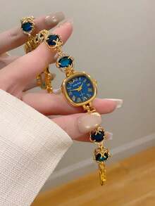 1pc Fashionable Vintage Women's Square Quartz Watch, Rounded Design, Exquisite Roman Numeral Dial, Suitable For Daily Wear And Parties - Gold - View 11