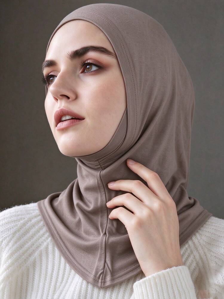 1pc Women's Fashion Solid Color Elastic Chin Wrap Head Scarf - 265-light Khaki - View 2