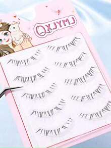 5 Pairs Transparent Stem Natural Style False Eyelashes, Japanese Anime Style Exaggerated DIY Cosplay Lower Eyelashes, Reusable, Suitable For Women And Girls, Comfortable Strip False Eyelashes - Black - View 3