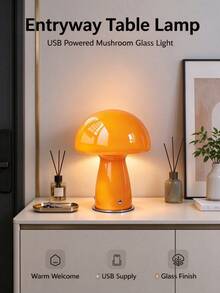 1 buah Lampu Meja Jamur Kaca, Lampu Ambient LED Bertenaga USB, 2 Pilihan Warna Oranye dan Putih, Lampu Dekorasi Meja Estetik yang Lucu, Cocok untuk Kamar Tidur, Ruang Tamu, Ruang Belajar, dan Ornamen Pencahayaan Rumah - MultiWarna - View 7