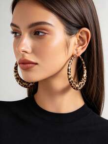 1 Pair Exaggerated Sexy Leopard Print Large Hoop Earrings, Geometric Metal Round Earrings, Fashion Jewelry For Women, Suitable For Daily Wear And Party Styling - Multicolor - View 4