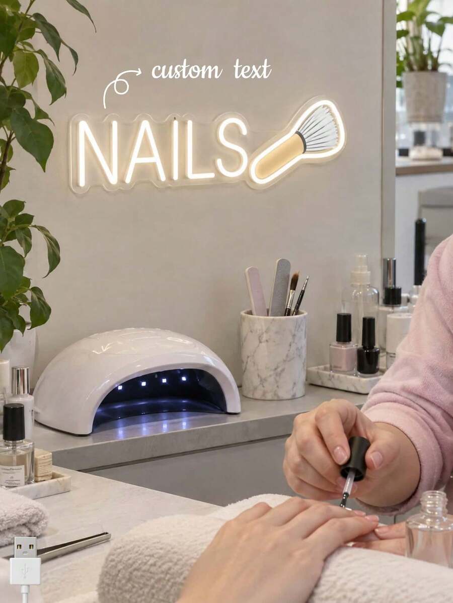 1PC Custom Nail Room LED Neon Sign, Personalized Text Wall Light With Manicure Brush Design, Warm White Salon Decor For Nail Tech Station, Beauty Studio, Spa Workspace, Reception Corner, Vanity Wall & Gift - Multi-color 8 - View 1
