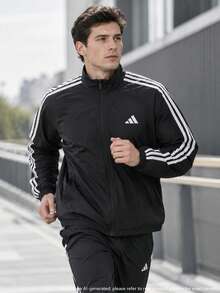 Adidas Men's Sports Jacket ST 3ST LW JKT Stand Collar Training Casual Woven Outerwear KX0491 - Black - View 1