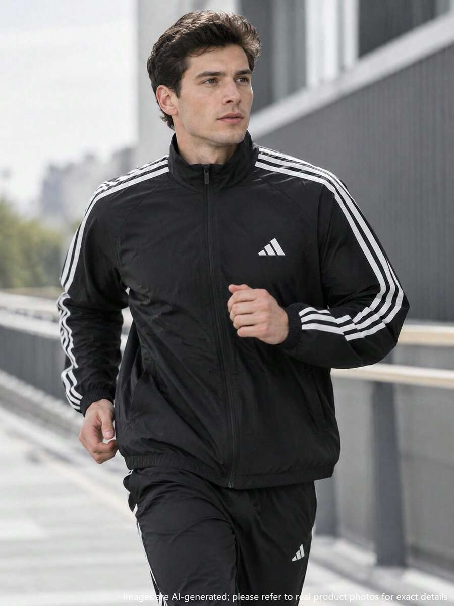 Adidas Men's Sports Jacket ST 3ST LW JKT Stand Collar Training Casual Woven Outerwear KX0491 - Black - View 1