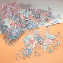 1 buah Patch Applique Bunga Bordir 3D Manik-manik untuk Dekorasi Gaun Pengantin dan Pakaian Pesta - Tambalan kain - View 6
