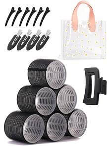 12 Pcs Rollers Hair Curlers For Long Medium Short Hair, Large Medium Small Self Grip Hair Rollers With Rollers 22pcs Clips And 1 Clear PVC Gift Bags - Multicolor - View 13