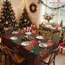 1pc Rectangular Christmas Theme Printed Tablecloth, Suitable For Indoor/Outdoor Dining, Party, Buffet, Wedding, Woven Polyester Tablecloth - Multicolor - View 2