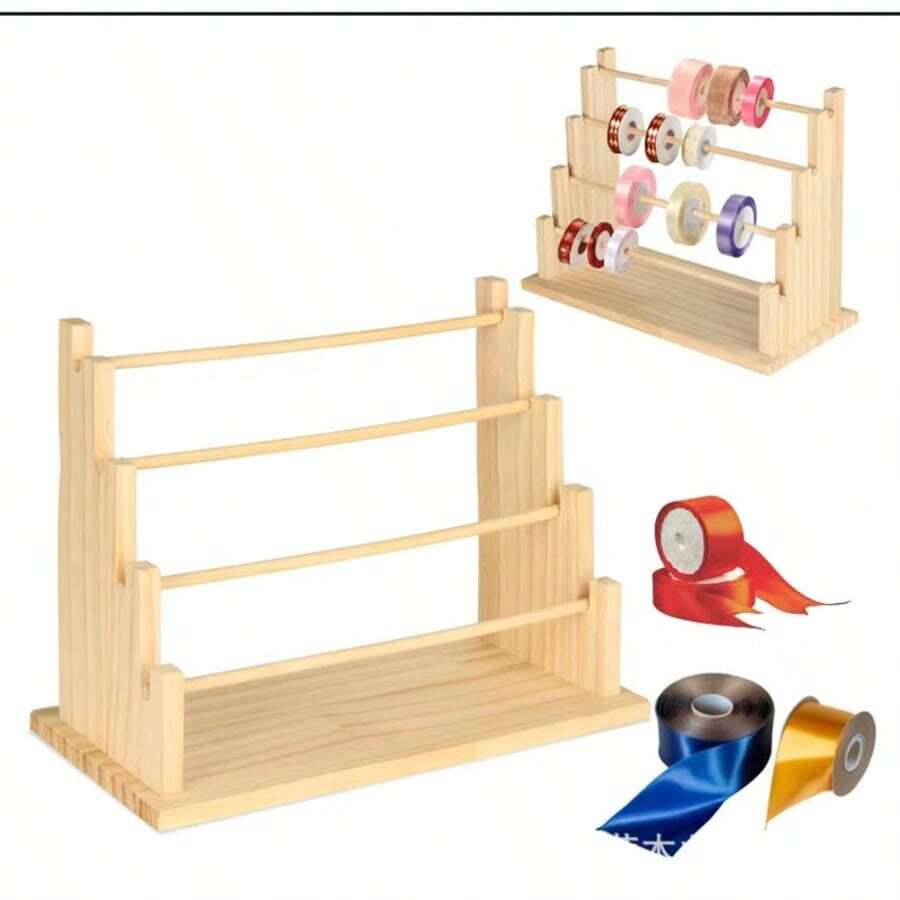 Tempat Penyimpanan Pita Kayu untuk Meja, Pita Satin untuk Kemasan, Kawat Perhiasan, Rak Penyimpanan Senar Pancing, Pita Kertas, Tali Elastis, Tempat Penyimpanan Gelang - 1PC - View 1