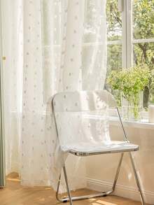 1pc White French Romantic 3D Pom Pom Transparent Curtain, Suitable For Bedroom Decor, Living Room Decor Curtain - White - View 5