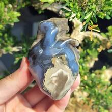1pc Natural Volcano Agate Skull, UV Reactive Dragon Carving Ornament, Gothic Halloween Crystal Heart - Multicolor - View 13