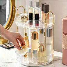 1pc 360° Rotating Multi-Function Cosmetic Storage Rack, Large Capacity Bathroom Toiletries Organizer, Transparent Desktop Storage Box For Skincare Products On Vanity, Strong Detachable Multi-Function Organizer Rack, Suitable For Tall Bottles - Multicolor - View 3