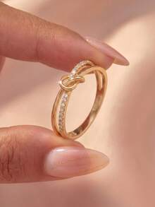 1pc Elegant Double Layer Knot Ring, Exquisite And Unique, Suitable For Parties And Balls, Carefully Crafted Jewelry, Perfect Gift For Girlfriend's Anniversary - Knot - View 7