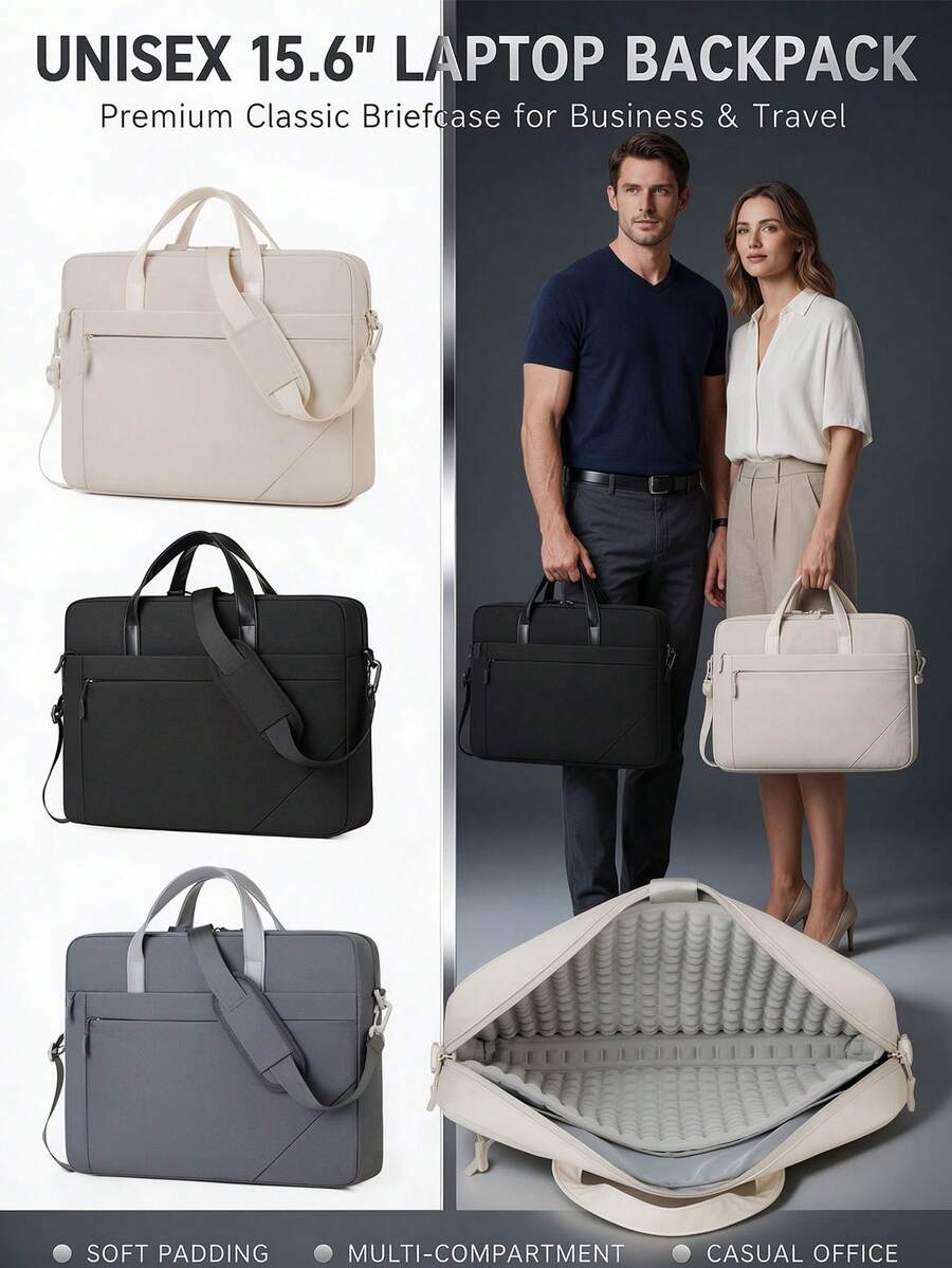 15.6 Inch Laptop Bag, Air Cushion Protection, Laptop Crossbody Bag, Classic Briefcase, Unisex, Travel, University, Business Travel Large Capacity Laptop Bag