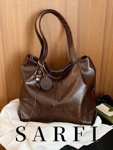 Tas jinjing wanita berbahan PU warna kopi terbaru untuk musim gugur dan musim dingin, simpel dan serbaguna, tas bahu/tas untuk bepergian dengan kapasitas penyimpanan besar. - Coffee Brown - View 1