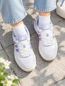 Adidas Women's Lite Shuffle Daily Comfortable Purple Pattern Thick Sole Casual Skate Shoes KH9026 - White/Light Purple/Light Purple - View 3