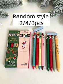 2/4/8pcs Christmas Limited Edition Neutral Pen Set, Includes 4 Pens And 10 Ink Refills. Or You Can Choose 8pcs Set With 0.5mm Black Ink Refills. This Is A Practical Christmas-Themed Ballpoint Pen Perfect As A Back-To-School Gift Or New Semester Gift. Comes With A Full Set Of Replacement Ink Refills, Suitable For Students' Writing Practice And Also As A Holiday Gift, Random Style. - Multicolor - View 9