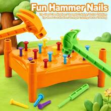 1PC-Pounding Bench Hammer Toy Color Sorting Nails, Wooden Style Pounding Board With 25 Pegs, Fine Motor Skill Puzzle For Kids 3+ - Multicolor - View 4