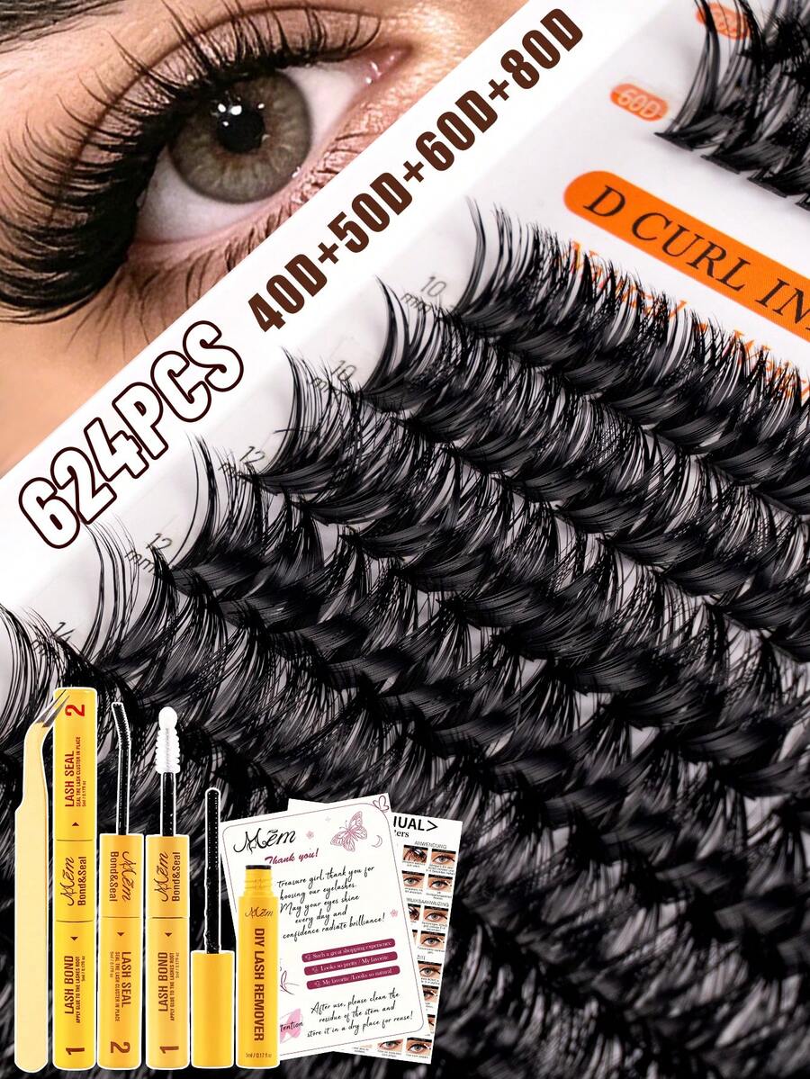 MEM 168pcs Large Capacity DIY Segmented False Eyelashes Set (Heat-Bonded Cluster Style) – 3D Single Cluster DIY Wearable