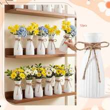1/2/5/8/10/12/14件裝塑料條紋透明花瓶，花藝手工，適用於婚禮、生日、情人節、派對、萬聖節、聖誕節，各種花束裝飾展示，節日與居家裝飾，適合桌面裝飾、婚禮、居家、晚餐派對 - 白色 - 查看 15