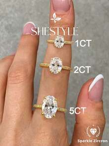 1pc Shiny Oval Engagement Ring/Wedding Ring, Women's Promise Ring/Eternity Ring, Exquisite Jewelry Gift - Gold - View 2