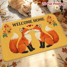 1/2pcs Autumn Welcome Home Theme Flannel Doormat, Two Kissing Foxes Pattern With Heart And Floral Design, Soft Comfortable Absorbent Non-Slip Machine Washable, Multi-Functional Home Floor Mat For Entryway, Hallway, Living Room, Bedroom, Kitchen, Bathroom, Laundry Room, Patio, Autumn Thanksgiving Holiday Decor - Multicolor - View 4