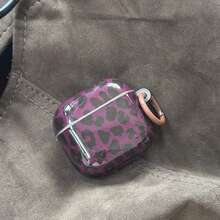 Black Purple Leopard Print Earphone Case With Hanging Ring Compatible With Apple 5/ 4/ 2/ 3/ Pro 3/ Pro 2 Cute Korean Style Protective Cover Pendant - Purple - View 5