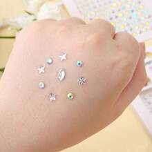 1pc Holographic Star & Moon Rhinestone Self-Adhesive Face/Nail Stickers, Perfect For Creating Summer Stage Makeup Or Festive Atmosphere. Includes Stars, Crescent Moons And Small Dots Shapes. - Multicolor - View 5