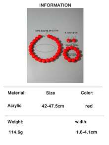 1pc Necklace + 1pc Bracelet + 1 Pair Earrings / Dopamine Vacation Style Retro Acrylic Red Large Round Bead Jewelry Set Suitable For Women Beach Outing Jewelry Gift - 31473-nBE-red-set-eP - View 13
